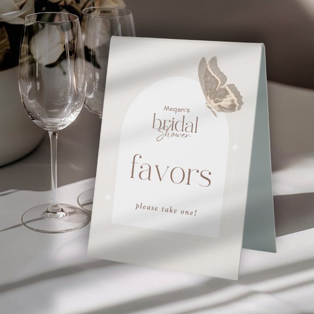 Minimalist Beige Butterfly Bridal Shower Favors Table Tent (Creator Uploaded)