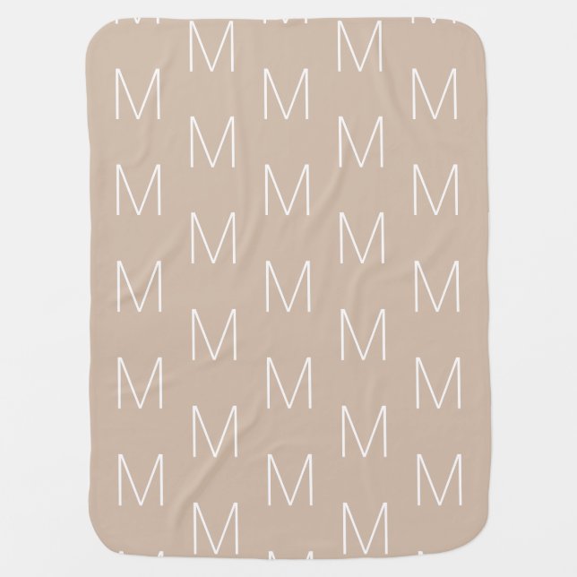 Minimalist beige custom monogram initial pattern baby blanket (Front)