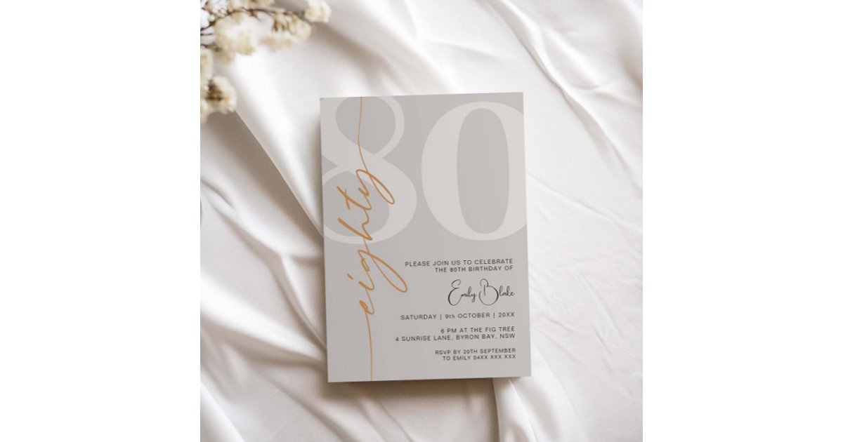 Minimalist Beige Eighty 80th Birthday Party Invitation | Zazzle