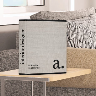 Minimalist Beige Faux Linen Look Monogram Name Mini Binder