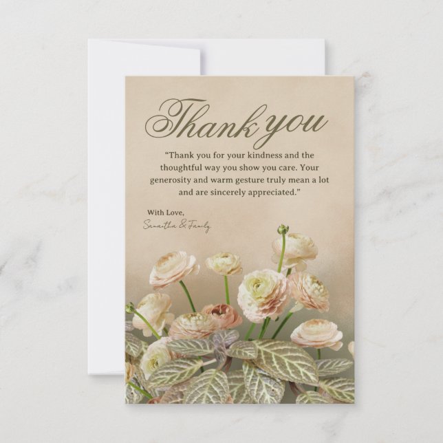 Minimalist Beige Flower Thank You Card (Front)