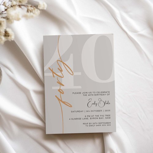 Minimalist Beige Forty 40th Birthday Party