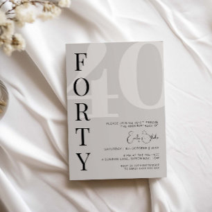 Minimalist Beige Forty 40th Birthday Party Invitation