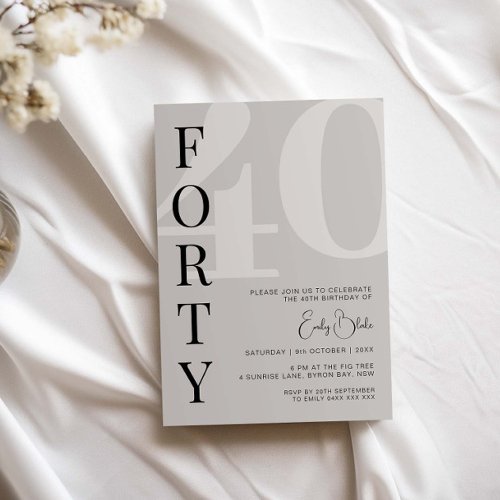 Minimalist Beige Forty 40th Birthday Party