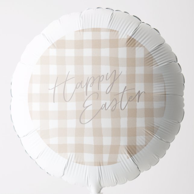 Minimalist beige gingham pattern happy easter balloon (Front)