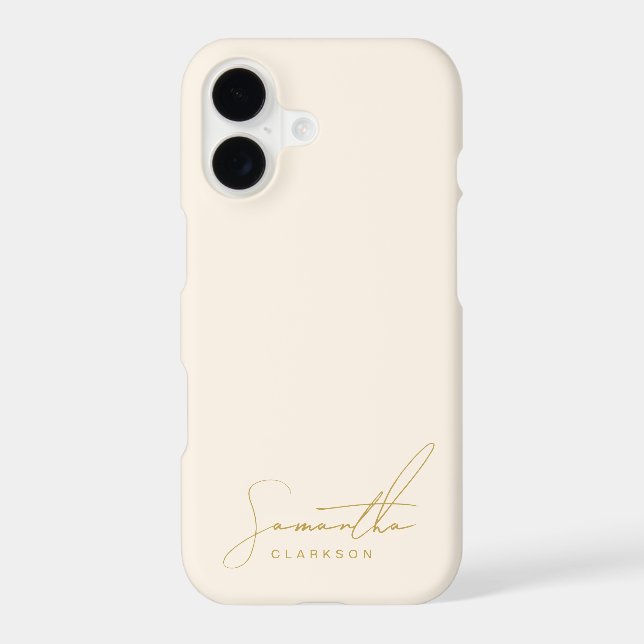 Minimalist Beige & Gold Handwritten Cursive Script Iphone Case (Back)