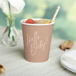 Minimalist Beige "Hello Baby!" Shower Paper Cups