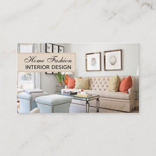 Minimalist Beige Home Interior Designer Decorator Business Card