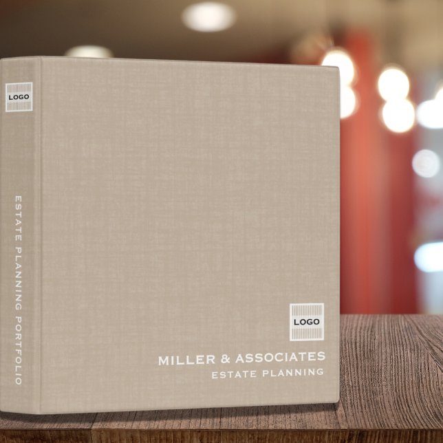 Minimalist Beige Linen Logo Profession 3 Ring Binder (Creator Uploaded)