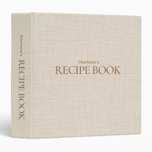 Minimalist Beige Linen Recipe Book Personalized 3 Ring Binder