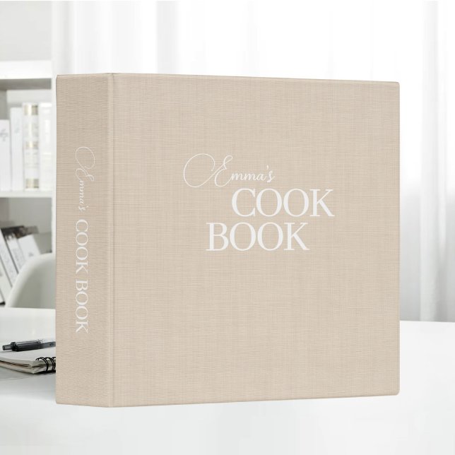 Minimalist Beige Linen Recipe  Cook Book 3 Ring Binder (Creator Uploaded)