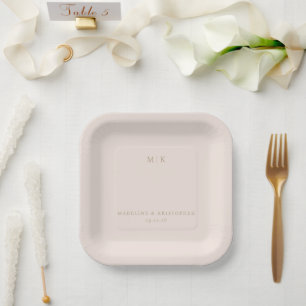 Minimalist Beige Monogram Paper Plates
