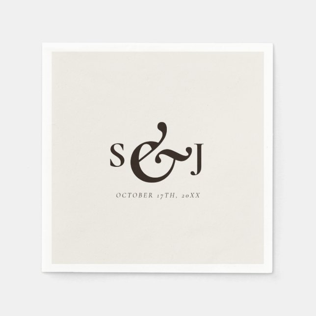 Minimalist Beige Monogram Wedding Day Napkins (Front)