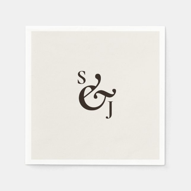 Minimalist Beige Monogram Wedding  Napkins (Front)
