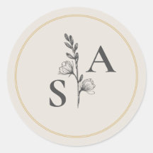 Minimalist Beige Monogram Wildflower Wedding