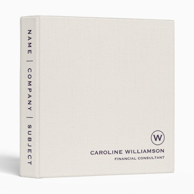 Minimalist Beige Pattern Monogram 3 Ring Binder (Front/Spine)