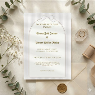 Minimalist Beige Pinstripe Wedding Invite, Elegant Invitation