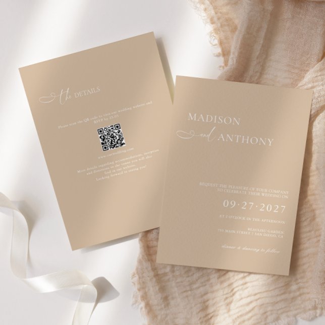 Minimalist Beige QR Code RSVP All In One Wedding Invitation (Creator Uploaded)