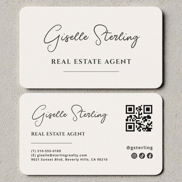 Minimalist Beige Real Estate Agent QR Code Business Card
