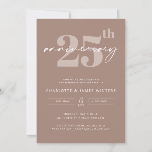 Minimalist beige script 25th wedding anniversary