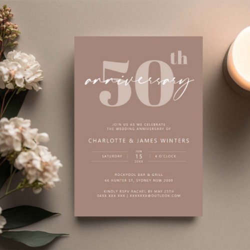 Minimalist beige script 50th wedding anniversary invitation
