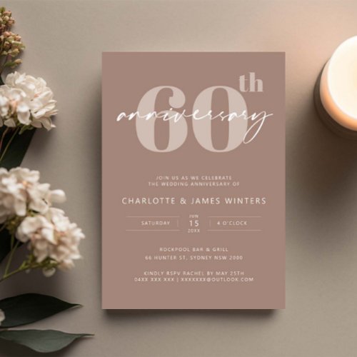 Minimalist beige script 60th wedding anniversary invitation