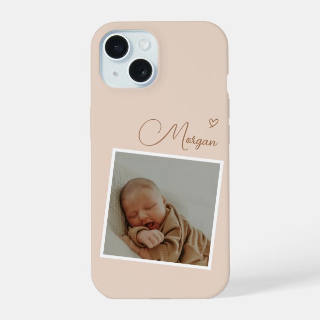 Minimalist Beige Script Custom Photo Iphone Case (Back)