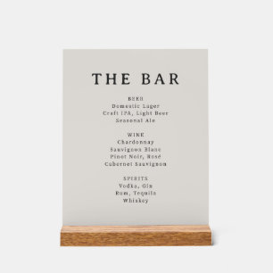 Minimalist Beige Serif Bar Menu Acrylic Sign
