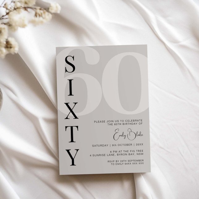 Minimalist Beige Sixty 60th Birthday Party Invitation (Creator Uploaded)