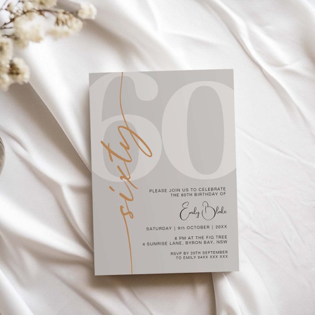 Minimalist Beige Sixty 60th Birthday Party Invitation (Creator Uploaded)