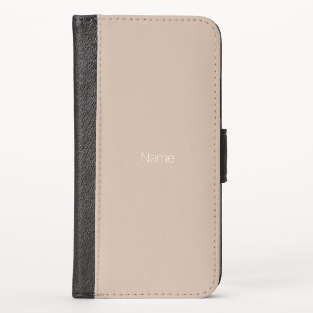 Minimalist beige tan custom name monogram iPhone wallet case (Front)