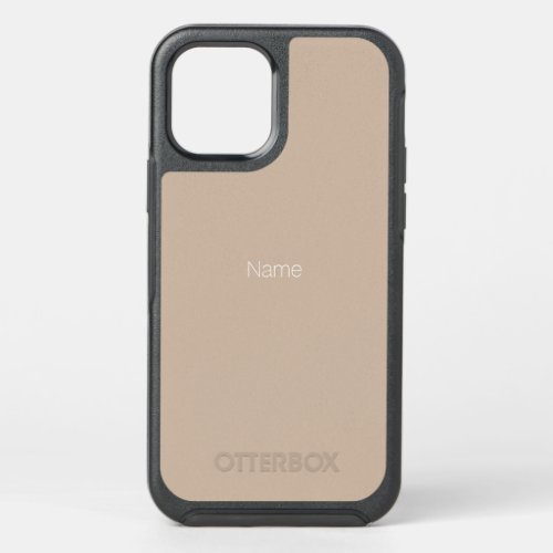 Minimalist beige tan custom name monogram OtterBox symmetry iPhone 12 case