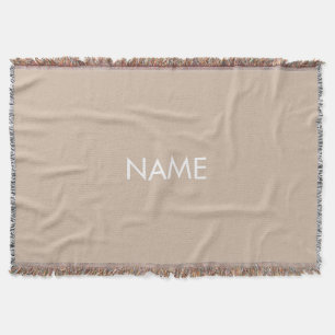 Minimalist beige tan custom name monogram solid throw blanket
