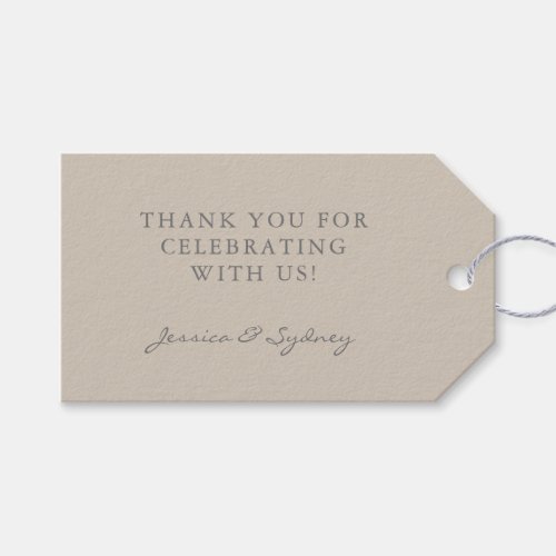 Minimalist Beige Taupe Script Custom Thank You Gift Tags