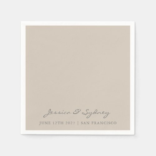 Minimalist Beige Taupe Script Wedding Custom Napkins