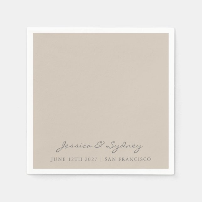 Minimalist Beige Taupe Script Wedding Custom Napkins (Front)