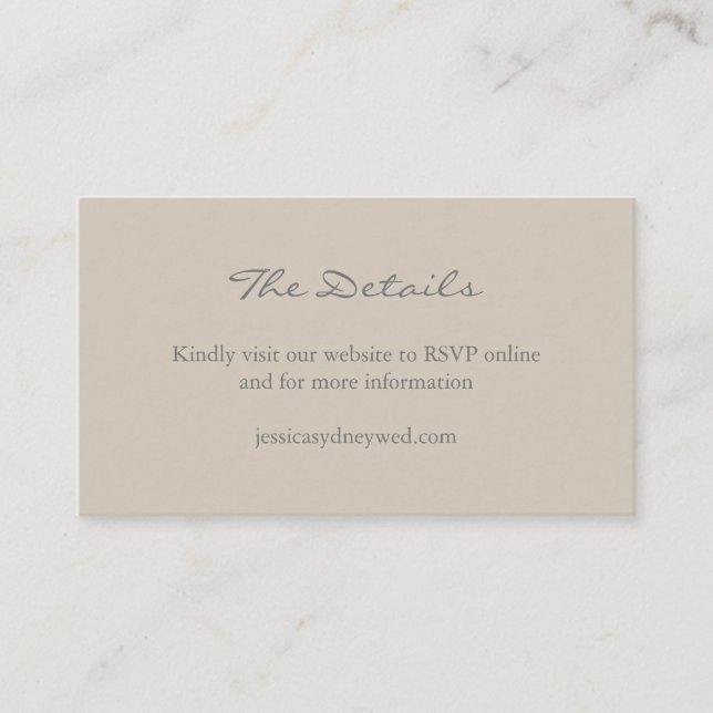 Minimalist Beige Taupe Script Wedding Website Enclosure Card (Front)