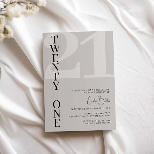 Minimalist Beige Twenty One 21st Birthday Party Invitation