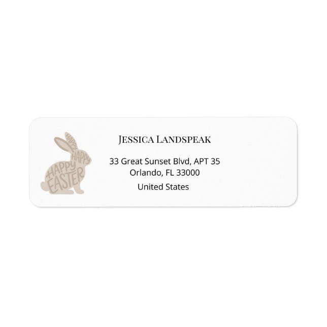 Minimalist Beige Typography Rabbit Easter Label (Front)