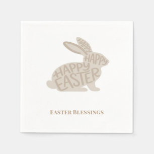 Minimalist Beige Typography Rabbit Easter Napkins