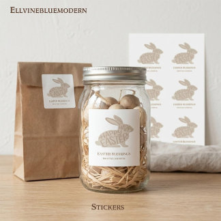 Minimalist Beige Typography Rabbit Easter Square Sticker