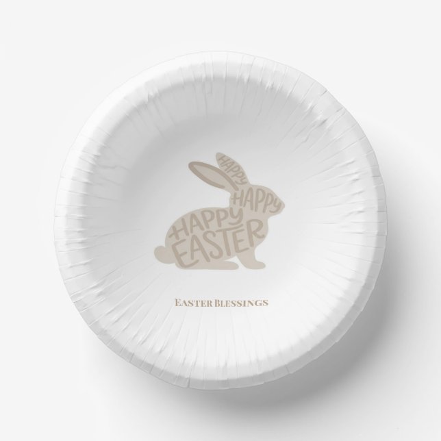 Minimalist Beige Typography Rabbit Paper Bowls (Front)