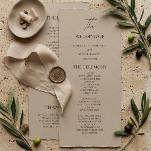 Minimalist Beige Wedding Program | Elegant Neutral