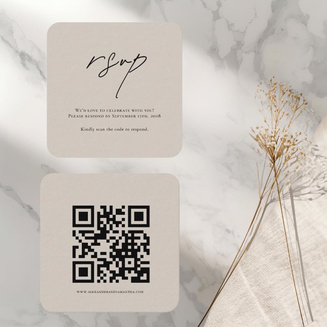 Minimalist Beige Wedding RSVP Card with QR Code (Creator Uploaded)