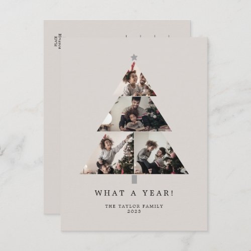 Minimalist  Beige What A Year Christmas Tree Holiday Postcard