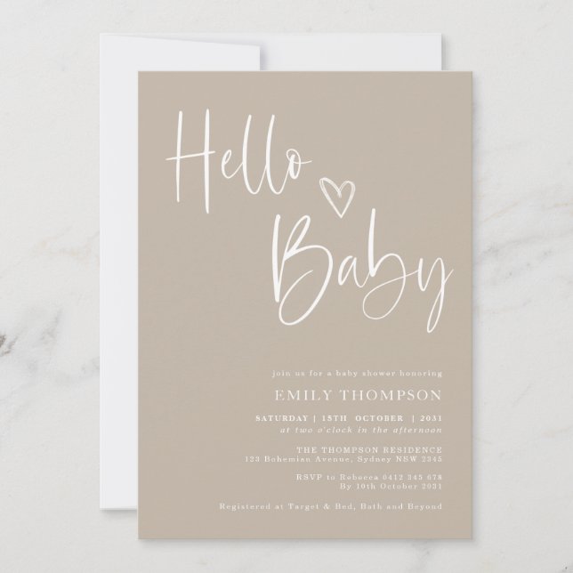 Minimalist Beige White Baby Shower Invitation (Front)