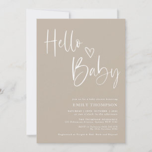 Minimalist Beige White Baby Shower Invitation