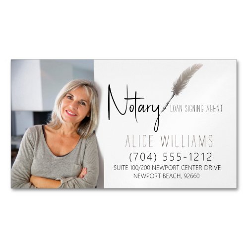 Minimalist Beige  White Notary Photo Business Card Magnet