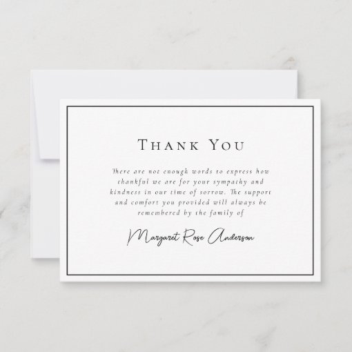 Minimalist Bereavement Funeral Photo Thank You Card 