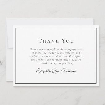 Minimalist Bereavement Funeral Thank You Card | Zazzle